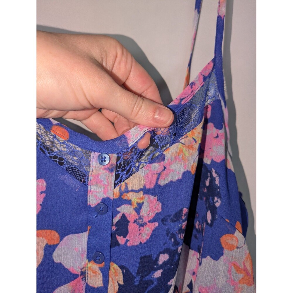 Candie's Maxi Dress M Women's Blue Floral Lace Spaghetti Strap Button Detail - Picture 4 of 8